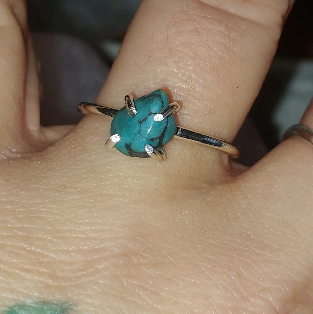 Dainty Turquoise Raw Tumbled Sterling Silver Ring